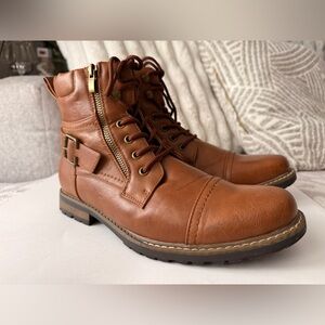 BRUNO MARC PHILLY 3 US 8.5 Men's Brown  Leather Military Motorcycle Riding Boots